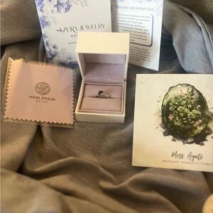 10K White Gold Moss Agate Ring Sz.9